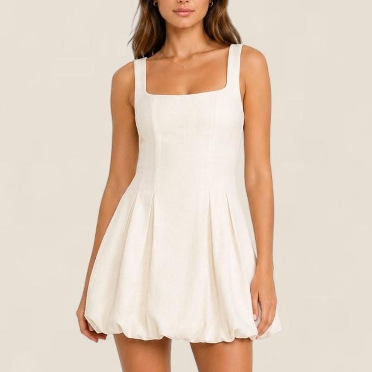 Commense Ivory Pleated Bubble Mini Dress Nwt Quiet Luxury Coquette Linen Xl